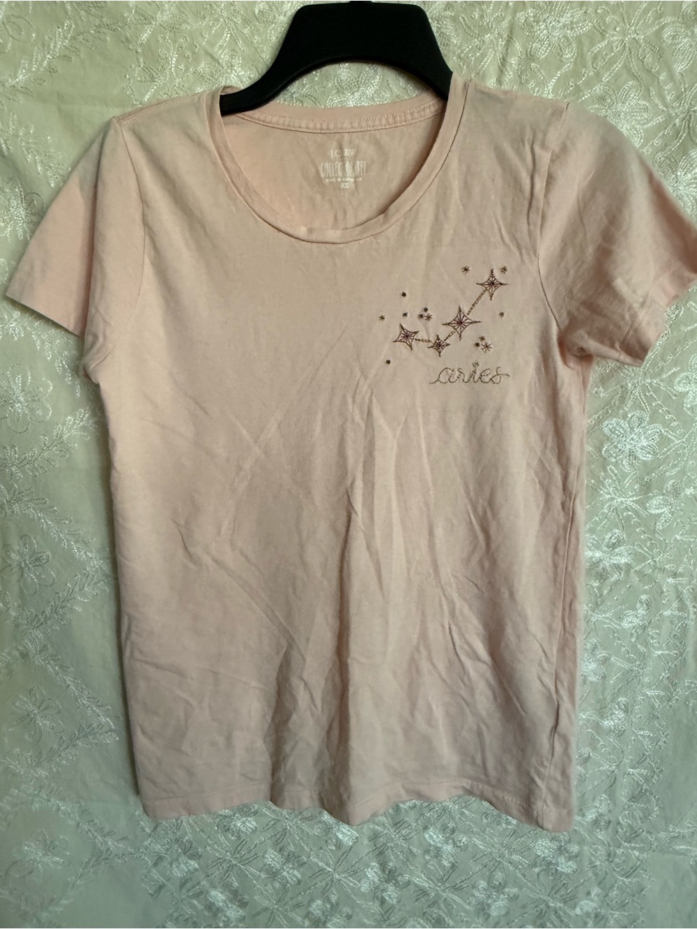 J Crew Aries Embroidered Light Pink Tee